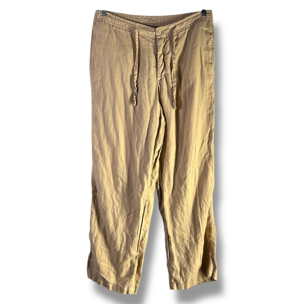 Express Womens Sz Medium Linen Drawstring Waist Casual Pants Tan‎ Button Fly